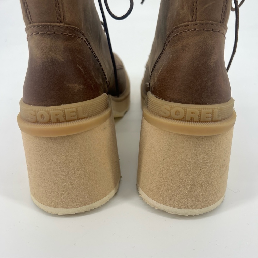 Sorel Hi-Line Lace Up Block Heel Platform Brown Leather Boots Umber Ceramic 9.5 - Picture 8 of 11